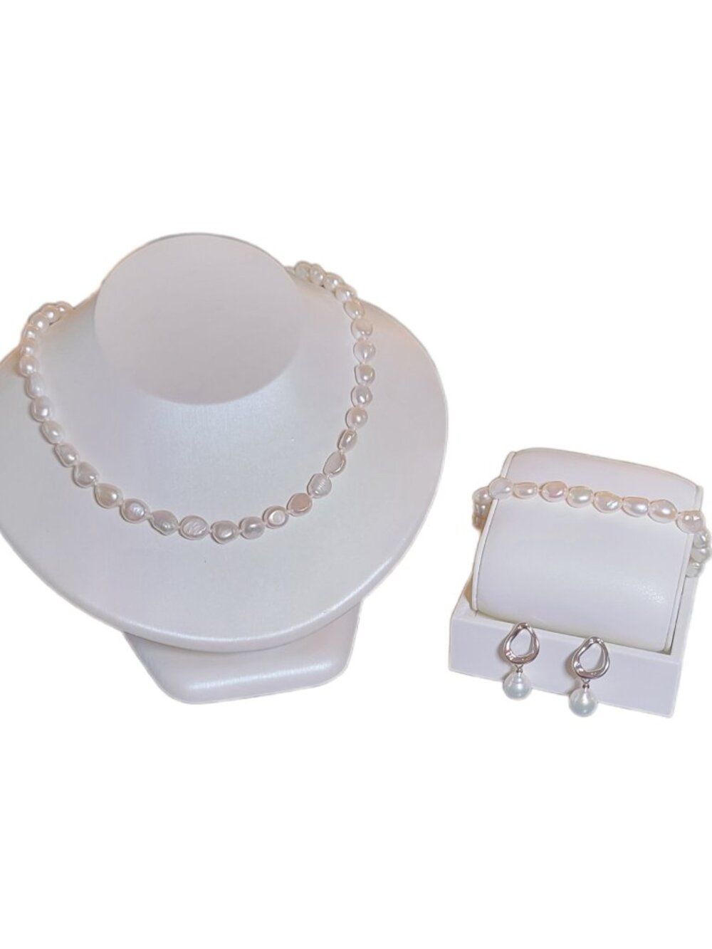 Baroque Freshwater Pearl Jewelry Set Necklace Bracelet Earrings NWT